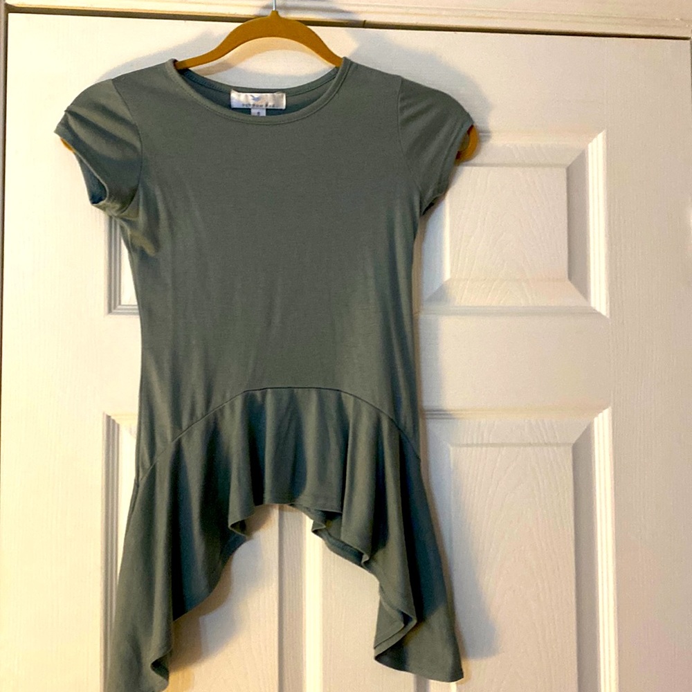 Sage green top with flouncy hem by Peyton Bre